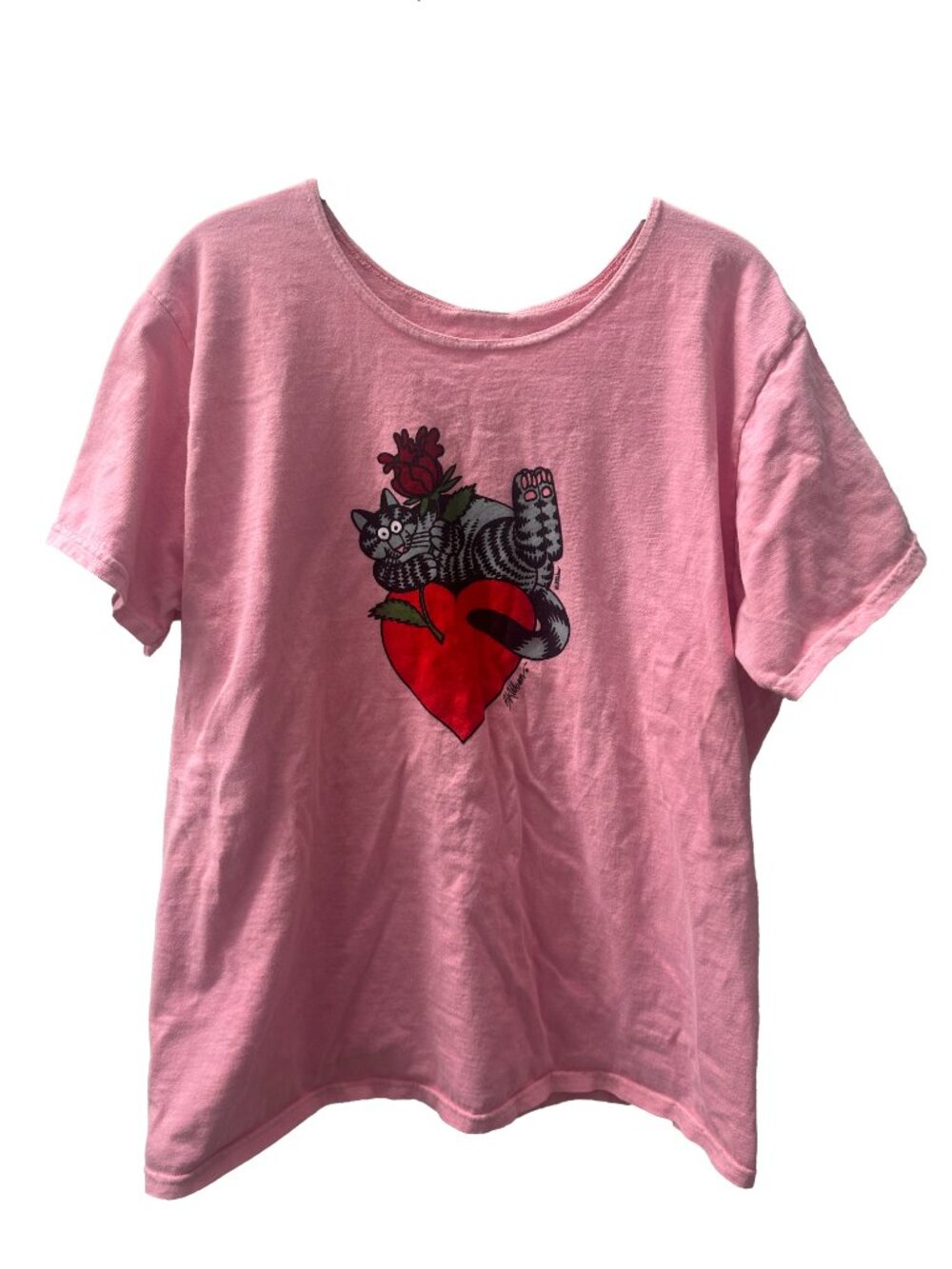 Vintage B. Kliban Cat Crazy Shirts Hawaii Tee Pink Rose Dyed Heart Rose 80s 90s